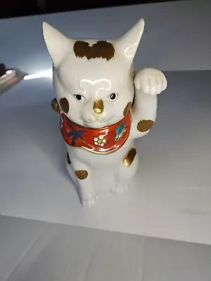 Large 9.25” Kutani Maneki Neko Beckoning Cat Porcelain VG Cond. Antique Vintage • $249