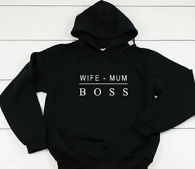 Wife Mum Boss - Hoodie Funny Slogan Feminist Quote Family Mom Unisex Top Sweater • £23.99