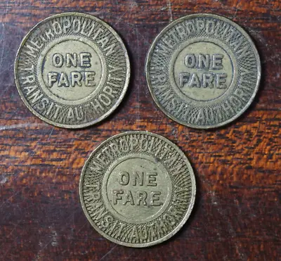 Three 1950s Metropolitan Transit Authority MTA Boston MA Brass Transit Tokens • $12.50