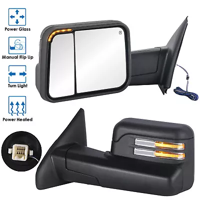 2X Power Heated Tow Mirrors W/ Led Turn Light For 2003-2009 Dodge Ram 2500 3500 • $169.99