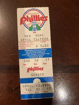 Mets At Phillies 4-12-1986 Ticket Stub 14 Inn Dykstra 4 H Carlton Schmidt Carter • $9.99