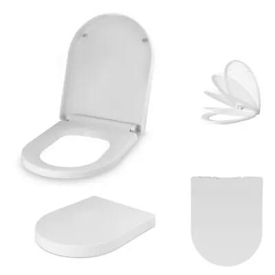 Bathroom D Shaped UF Quick Release Soft Close Toilet Seat White • £32.99