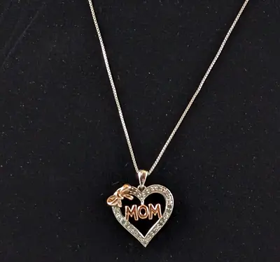 Diamond Heart Necklace 925 Silver Gold Mom 18 -20  KA1772 • $26.99