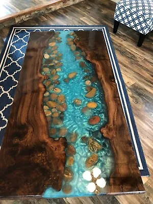 Walnut Epoxy Dining Table Live Edge Resin River Furniture For Home Decor • $1004.81