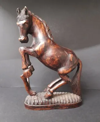 Antique Hand Carved Wooden Horse Figure Rearing Stallion Equestrian 30cm Tall  • £65