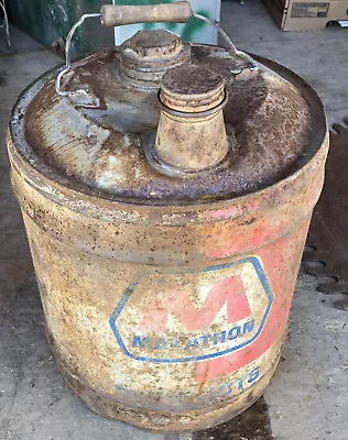 Marathon Metal 5 Gallon Can Vintage Gas Oil Lube Garage Red White Blue • $24.99