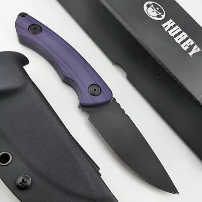 KUBEY Mark EDC Fixed Blade Knife Purple Micarta Scales AUS10 Blade Sheath KU249A • $79.95