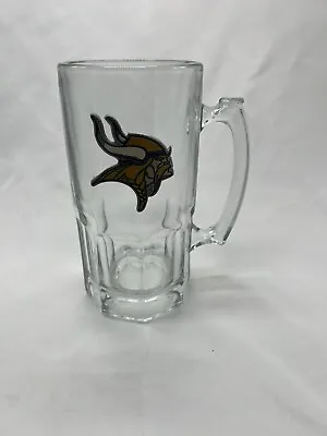 NFL Minnesota Vikings Handled 20 Oz Beer Glass Mug Stein With Pewter Viking Logo • $22.79
