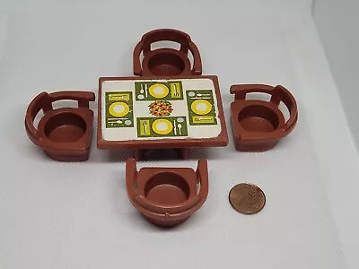 Vintage Fisher Price Little People Brown Kitchen/dining Table & Chairs Set #729 • $12