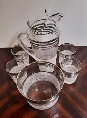 Vintage Frosted & Platinum Ring Cocktail Set Of 6- MacBeth Evans Barware • $25.99