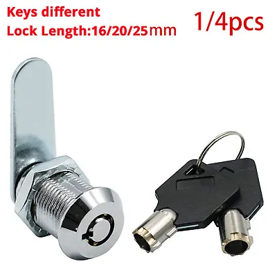 1/4X 16/20/25mm Cylinder Safe Cam Locks Tool Box Drawer Replacement Lock +2 Keys • £11.69