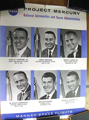 Original Vintage NASA Poster  1960s Astronaut Mercury John Glenn 30 X40  GENUINE • $69.99