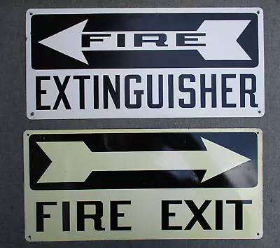 VINTAGE 1970s-1980s  FIRE EXTINGUISHER  &  FIRE EXIT  METAL SIGN • $25.99