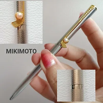 MIKIMOTO Pearl Ballpoint Pen Silver Gold Excellent Conditions No Box #1 • $89.99