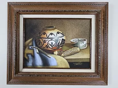 Vintage Original Signed Mario Jung Sand Painting 24x20 Framed Native Pottery Art • $700