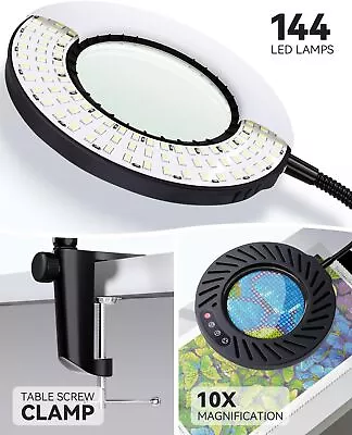 ARTDOT 10X Magnifying Glass With Light And Stand 144 LEDs Desk Lamp With 5 C... • £34.39