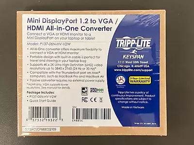 Tripp Lite 6in Mini DisplayPort To HDMI VGA 4K Adapter Converter 31070AM • $8.50