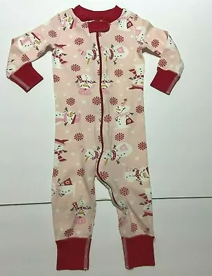 $11.98 • Buy Infant Toddler Girls Hanna Andersson Organic Pink Red Snowman Pajamas Sz 9-12 Mo