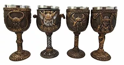 Norse Viking Asgard Gods Odin Loki Valkyrie 7oz Wine Goblet Chalice Cup Set Of 4 • $69.99