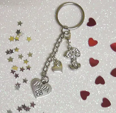 £2.75 • Buy 💖 Sparkling Mum Rhinestone 'reversible' Snoopy And Heart Keyring / Mothers Gift
