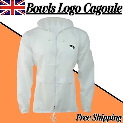 Unisex Showerproof Bowls Lawn Bowling White Kagool Cagoule Hooded Rain Jacket UK • £16.95