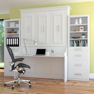 URBAN LOFT “EMERSON” Queen Wall Bed/ Murphy Bed - White W/Desk And Two Side Unit • $5295