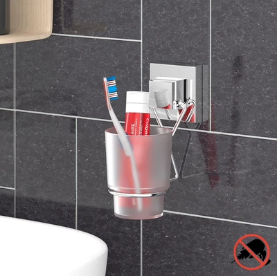 £10.99 • Buy Chrome&Glass Toothbrush Tumbler Holder Bathroom NoDrill Required Self-Adhesive