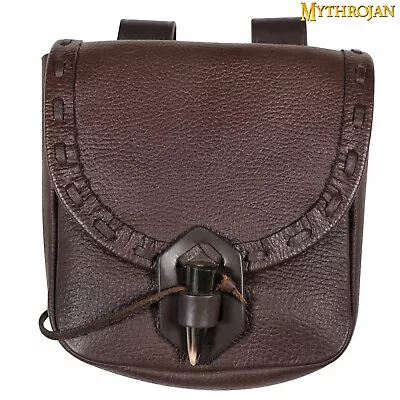 Leather Belt Pouch Medieval Renaissance Reenactment Cosplay Waist Belt Bag Brown • $44.99