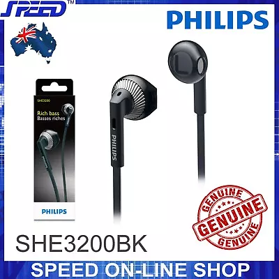 $45 • Buy PHILIPS SHE3200BK Headphones Earphones - Rich Bass - BLACK Color - GENUINE 
