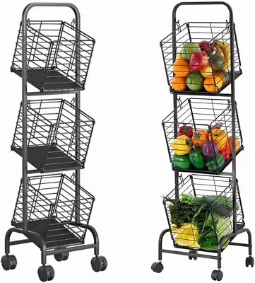 3 Tier Rolling Rack Fruit Vegetable Basket Organizer Bins For Kitchen Pantry • $27.99