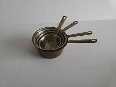 Vtg Set Of 4 Round Copper/Brass Measuring Cups W/pour Spout 1/4 1/2 3/4 1 Cup • $21.99