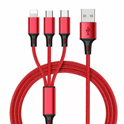 3 In 1 Multi USB Charger Charging Cable Cord For USB-C Micro USB Android IPhone • £3.59