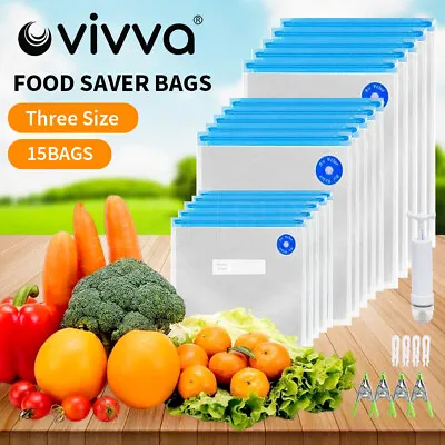 Vacuum Sealer Seal Bags Food Saver Storage Bag Pump Set Kitchen Freezer Reusable • $17.99