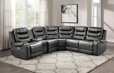 Gorgeous Grey Microfiber Diamond Pattern Power Sectional Living Room Furniture • $2099