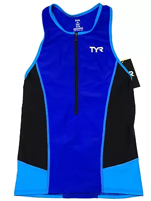 TYR Men's Size XS Blue / Black Front Zip Competition Triathlon Tank Top NWT • $14