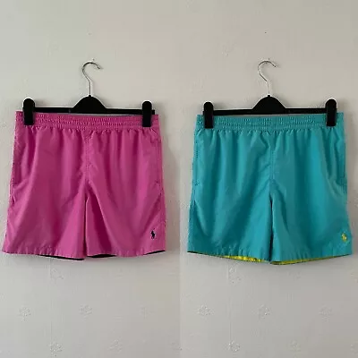 Boys Polo By Ralph Lauren Swim Shorts X2 - Size Large (14-16) - Pink/aqua Blue • £10