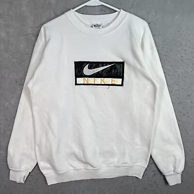 Vintage 90s Nike Swoosh Sweater Adult XL White Crewneck Sweatshirt Boot Mens • $29.99