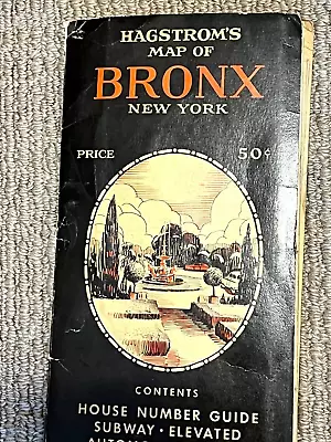 Vintage HAGSTROM'S MAP Of BRONX Circa 1950 Good Condition • $0.99