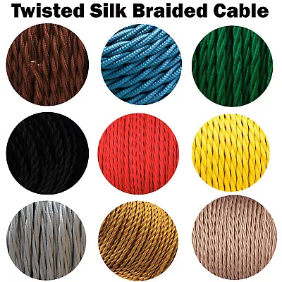 Vintage Fabric Braided 2 Core Twisted Lighting Flex Lamp Cord Electric Wire • £2.86