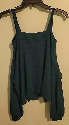Free People Women's Small Sweater Tank Green Crop Top 3/4 Sleeve Pullover Top • $12