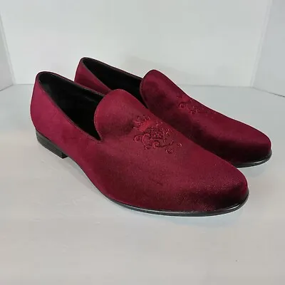 Amali Shoes Mens 8.5 Velvet Tuxedo Formal Fashion Slip On Loafers Burgundy • $17.99