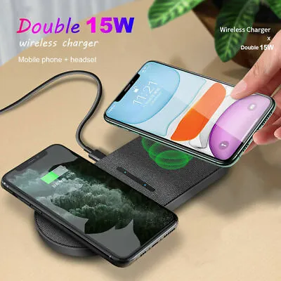  Dual 15W Wireless Charger Pad Station Charging Mat For IPhone 14 13 Samsung S23 • $22.99