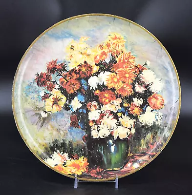 VTG Lacquered Paper Mache Round Floral Tray Alcohol Proof 10.75  Occupied Japan • $5