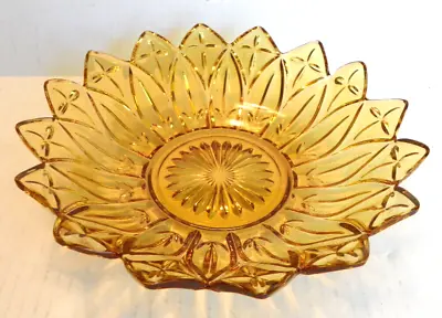 Vintage Federal Glass Amber Starburst Bowl Scalloped Rim 10.5  Dia • $12.50