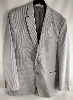 Chaps Blue White Seersucker Sport Coat ~ Blazer 100% Cotton Jacket~Men's 44R • $27.49