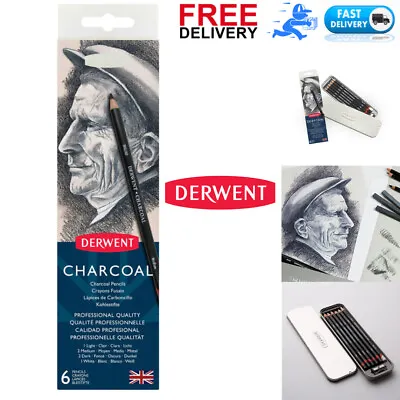 Derwent Charcoal Drawing Pencils Drawing & Writing Set Of 6 With Sharpener  • £14.99