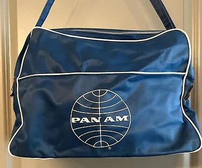 Vintage 70's Pan Am Vinyl Messenger Carry On Bag W/ Adjustable Strap And Zipper • $34.50