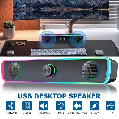 Bluetooth Computer Speakers Stereo USB Wired Subwoofer Sound Bar For PC Laptop • £12.99