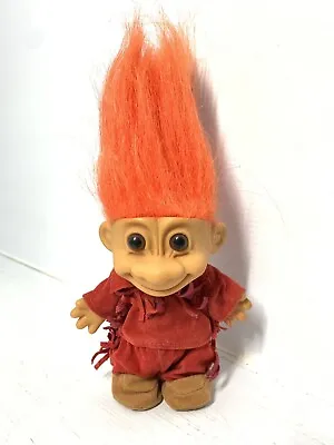 Vtg 90s Troll Doll Original Russ Brand 11cm Red Outfit Moccasins Orange Hair • $22.67