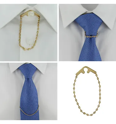 $14.99 • Buy Tie Chain Fancy Link Yellow Gold Button Hole Attachment USA 7.5 